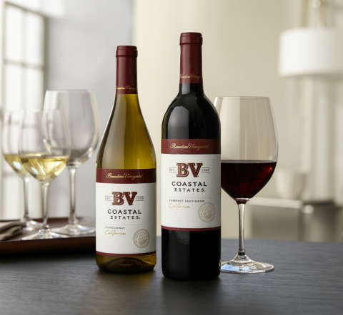 The reinvented BV Coastal Estates Chardonnay (left) and Cabernet Sauvignon (right) have an emphasis on quality and craftsmanship with new packaging to match. (Photo: Business Wire)