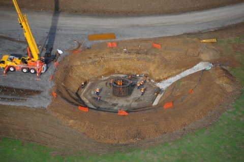 The foundation work for one of Taralga's wind towers on CBD's 107 MW wind farm under construction at Targala in New South Wales, Australia. (Photo: Business Wire)