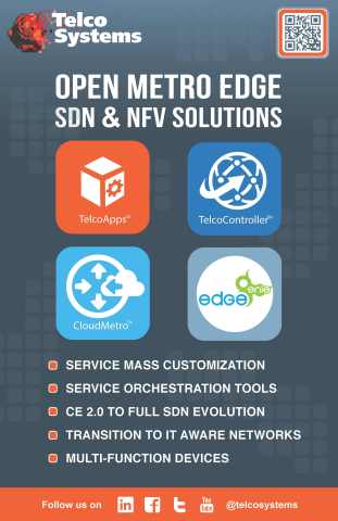 Visão geral de soluções OME SDN & NFV - TelcoApps; TelcoController; CloudMetrol; EdgeGenie (Gráfico: Business Wire)