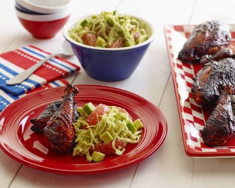 Oven Barbequed Ancho Chicken with Cabbage, Grapefruit and California Avocado Salad created by Mary Sue Milliken and Susan Feniger for the California Avocado Commission (Photo: Business Wire)