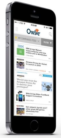 The new Owler mobile business app delivers a newsfeed and alerts for the companies you follow, crowdsourced company profiles and community polls, for free. (Photo: Business Wire)