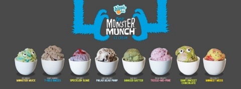 Dot Monster Munch(TM) ice cream comes in a variety of "disgustingly delicious" flavors including Baby Bea's Booger Batter(TM) and Uncle Gus' Snot Rocket Chocolate(TM). (Graphic: Business Wire)