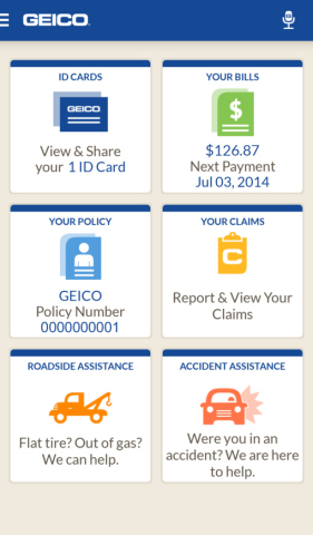 The all new GEICO Mobile offers a stunning, digital experience, tailored specifically to mobile customers. (Graphic: Business Wire)