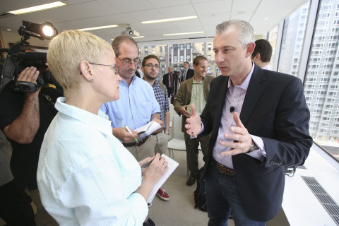 Staples' VP of Business Development Brian Coupland talks about the broad expansion of Staples Connect with media. (Photo: Business Wire)