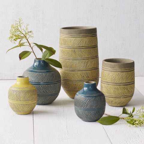 Linework Vases by Asia Ceramics for West Elm. Hand-thrown and crafted of terracotta, the Linework Vases are embellished with intricate etched designs and made in the Philippines exclusively for West Elm. (Photo: Business Wire)