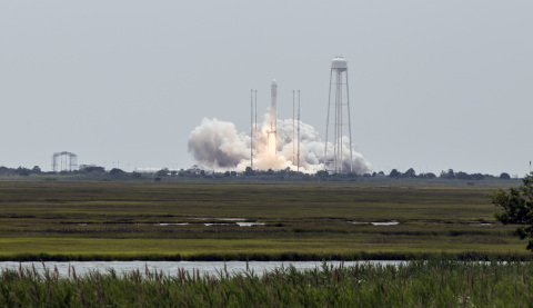 Orbital's Antares rocket lifts off from the launch pad at NASA's Wallops Flight Facility on July 13, launching essential cargo to the International Space Station. (Photo: Business Wire)
