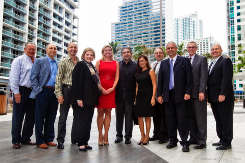 Miami New Construction Show steering committee, associates and board members gather following inaugural committee meeting Tuesday, July 1, 2014. (From left) Bill Hefferman, Alex Barthet, Dominic Pickering, Silvia Sabates Coltrane, Anita Funtek, Reinaldo Borges, Jenny Huertes, John Fakler, J.C. Gomez, David Lyons, and Peter Zalewski. (Photo by Andrea Mate)