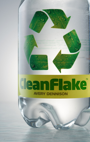 CleanFlake(TM) Portfolio features Roll-Fed Sleeve and pressure-sensitive films that float during the PET recycling process to improve the recycling yields of PET bottles. (Photo: Business Wire)