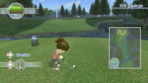 In Golf, players place the GamePad on the floor to see the ball they are about to hit on the screen of the GamePad. It will appear on the same surface shown in the game – on the fairway, in a sand trap or in the rough. After players swing their Wii Remote Plus controllers like a real golf club, the ball will “fly” from the GamePad screen to the main TV screen and toward the virtual pin. (Photo: Business Wire)