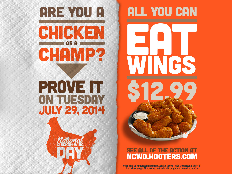Hooters Offers All-You-Can-Eat Wing Deal for National Chicken Wing Day.