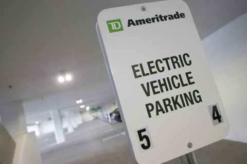 TD Ameritrade's electric vehicle parking. Photo courtesy of Bob Ervin Photography.