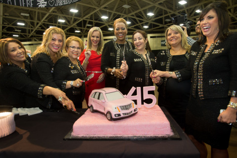 Mary Kay Independent Beauty Consultants celebrated the 45th birthday of the iconic pink Cadillac at the beauty company's annual convention in Dallas on Friday, August 1, 2014. Since the inception of the career car program in 1969, nearly 22,000 pink Cadillacs have been awarded to top achievers within Mary Kay's independent sales force who have enjoyed rolling in style for 45 years. Photo by Michael Mulvey for Mary Kay Inc.