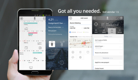 Daum Communications released the latest version of SolCalendar for all users around the world. SolCalendar 1.5 includes, To-do and To-do Widget, Google Maps & Foursquare Integration, Countdown, Date & Shortcut widgets, Simple Stickers Package, Clear & Simple UX/UI (Graphic: Business Wire)