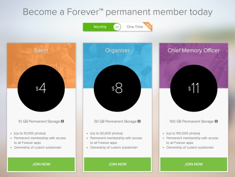 Forever, Inc., announced new pricing today that enables permanent storage and sharing of family memories for as little as $4 per month. (Photo: Business Wire)