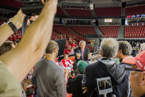 University of Wisconsin Badgers Basketball Coach Bo Ryan gets right into character during the Travel Wisconsin commercial shoot at the UW Kohl Center (Photo: Business Wire)