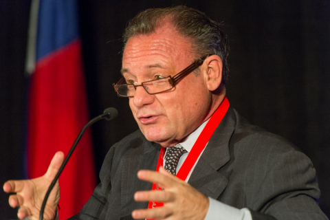 Dr. Ray Perryman of The Perryman Group gives the keynote address at the 2014 NAPE Business Conference luncheon on the significant impact the oil and gas industry continues to have on the U.S. economy. (Photo: Business Wire)