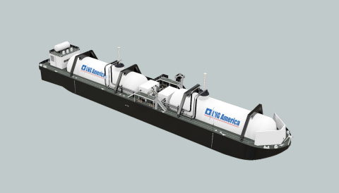 LNG America Bunker Barge prototype with a capacity of 3,000 cubic meters (m3). Copyright LNG America (Graphic: Business Wire)