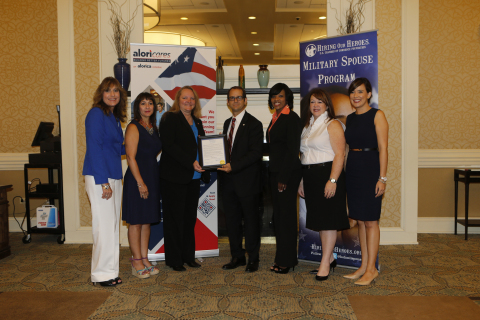 August 20th was proclaimed “AloriCares Day” by the City of Jacksonville. Mayor Pro-Tem Michael Lazzara presented a proclamation to Alorica representatives at the Hiring Our Heroes Hiring Fair at Camp Lejeune. Alorica is a worldwide leading provider of customer management outsourcing solutions and is committed to fill more than 150 jobs in Jacksonville in the next month. (from left to right: Marianne Strobel, Vice President of AloriCares, Judith Rodriguez, Divisional Vice President at Alorica, Traci Childs, Jacksonville Site Director, Mayor Pro-Tem Michael Lazzara, Tina Outlaw-Waters, Alorica Recruiter (a veteran and active duty spouse), Noreen O’Neil, Hiring Our Heroes Military Spouse Program Director, and Sarah Worley, Hiring Our Heroes Military Spouse Program Manager (Photo: Business Wire)