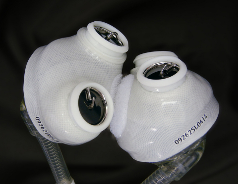 Total Artificial Heart with SynHall Valves. Valves produced by On-X Life Technologies, Inc. Photo courtesy: syncardia.com