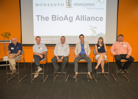 Novozymes and Monsanto convene a panel of experts in Huxley, Iowa, to discuss microbial agricultural solutions that can help farmers address future challenges in a sustainable way. Panelists (from left to right) include: Robb Fraley, EVP and CTO at Monsanto; Thomas Videbæk, EVP at Novozymes; Bill Northey, Iowa secretary of agriculture; Dr. Rodrigo Medeiros, senior director for science of Conservation International´s Americas Field Division; Dr. Gwyn Beattie, distinguished professor at Iowa State University; Jason Mayer, J. R. Mayer Farms LLC. (Photo: Business Wire)

 

