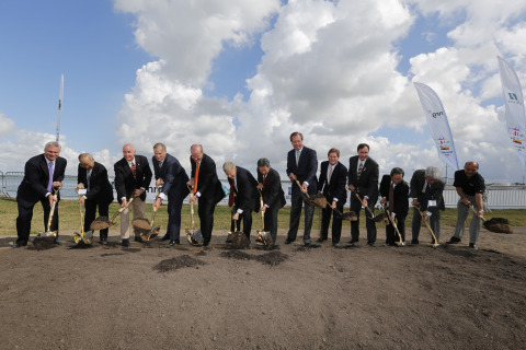 A group including NRG Energy CEO David Crane, Daniel Poneman, United States Deputy Secretary of Energy, Shunsaku Miyake, JX Nippon president and CEO, Texas Lieutenant Governor David Dewhurst and Jeff Hildebrand, CEO of Hilcorp seen at the Petra Nova Groundbreaking Event at the W. A. Parish power plant on Friday Sept. 5, 2014 in rural Fort Bend County, TX. The Petra Nova Carbon Capture site is the world's largest post-combustion carbon capture-enhanced oil recovery project. (Photo by Eric Kayne/Invision for NRG/AP Images)