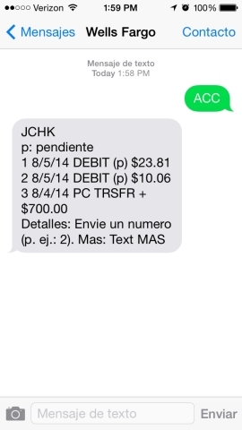 Monitoring recent bank account transactions is as simple as sending a text with Wells Fargo's new Spanish Text Banking (Banca por Texto) (Photo: Business Wire)