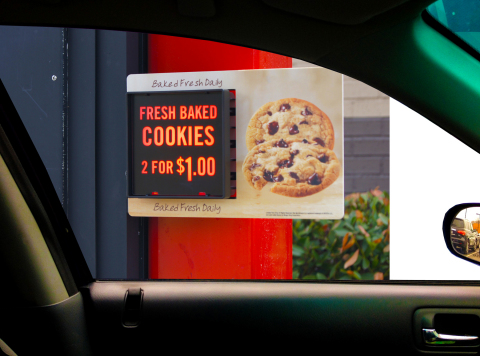 Unique for the QSR industry, the FlashRight Suggestive Sell Displays provide a dynamic, high-impact message that significantly increases impulse purchases by customers in the drive-thru. (Photo: Business Wire)