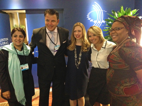 Western Union CEO Hikmet Ersek (second from left) participated today in a panel at the 10th Annual Clinton Global Initiative in New York with Chelsea Clinton (center) and Katie Couric (second from right). (Photo: Business Wire)