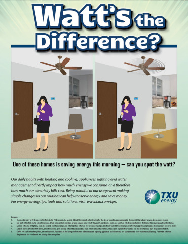 One of these homes is saving more electricity during Energy Awareness Month. Can you spot "watt" the differences are between these two pictures? (Graphic: Business Wire)