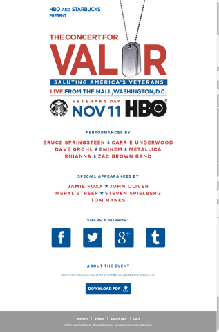 HBO and Starbucks CONCERT FOR VALOR on Veterans Day (Graphic: Business Wire)