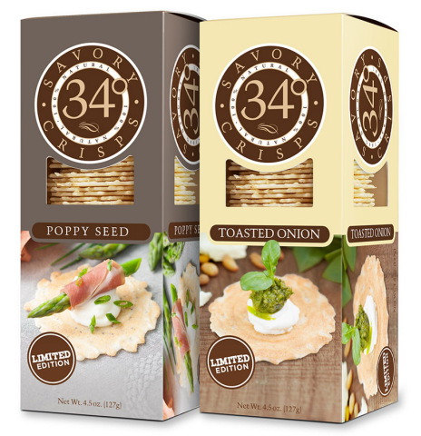 34 Degrees Adds Limited Edition Toasted Onion and Poppy Seed Flavors to Line of Savory Crisps (Photo: Business Wire)