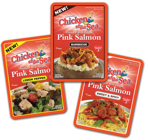 Chicken of the Sea Flavored Salmon Pouches include Lemon Pepper, Barbecue and Sweet & Spicy. (Photo: Business Wire)