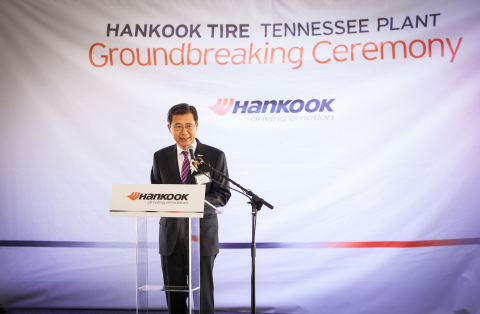 Mr. Seung Hwa Suh, Vice Chairman and CEO of Hankook Tire, addresses the crowd at the groundbreaking ceremony for Hankook Tire’s first U.S. plant in Clarksville, Tenn. (Photo: Business Wire)