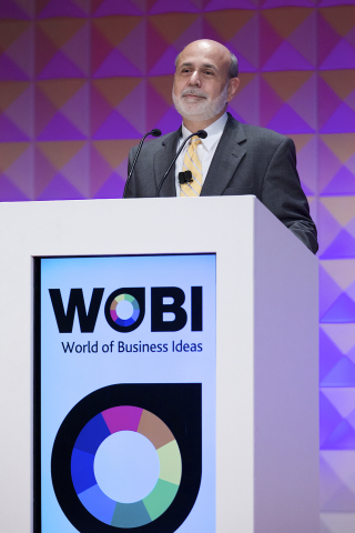 Ben Bernanke speaking at 2014 World Business Forum in New York City (Photo: Business Wire)