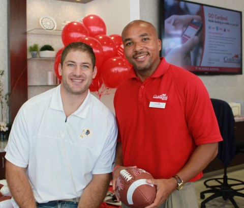 Former NFL Tight End Chris Cooley and Cardinal Bank Rockville Banking Center Manager Andy Williams (Photo: Cardinal Bank)