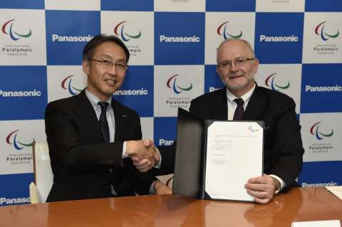 Panasonic Corporation Executive Officer Satoshi Takeyasu (left) and IPC President Sir Philip Craven  ... 