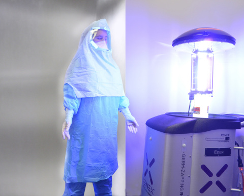 Patients suspected of or diagnosed with an Ebola virus infection pose a risk for healthcare workers, patients and visitors. Xenex has integrated its germ-zapping robots with CDC hospital protocols for outbreak response -- allowing for the Full Spectrum(TM) ultraviolet (UV) disinfection of multiple areas within a healthcare facility and the disinfection of PPE (personal protective equipment) prior to doffing by individual healthcare workers. (Photo: Business Wire)