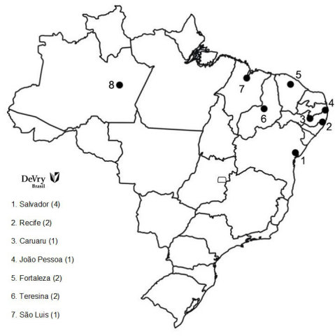 Chart 2: DeVry Group's Diversification in Brazil. The map specifies the cities where DeVry Brazil institutions have a presence. Information contained in parentheses indicates the number of campuses located in each city. (Graphic: Business Wire)