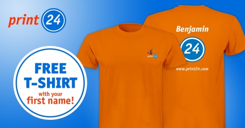 Order a free T-shirt sample with your first name at www.print24.com (Graphic: Business Wire)