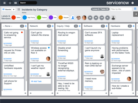 Visual Task Boards in ServiceNow Express gives IT managers a unique and easy way to assign the team work through a drag-and-drop interface, including changing assignee, adding tasks, resetting priorities and collaborating with the team. (Graphic: Business Wire)