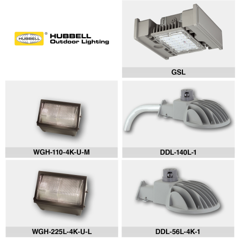 Hubbell Outdoor Lighting introduces an all new LED luminaire for parking garages and expands two of its most popular LED product lines. If you would like high resolution individual product images, please reach out to Hubbell Lighting's media contact. (Photo: Business Wire)