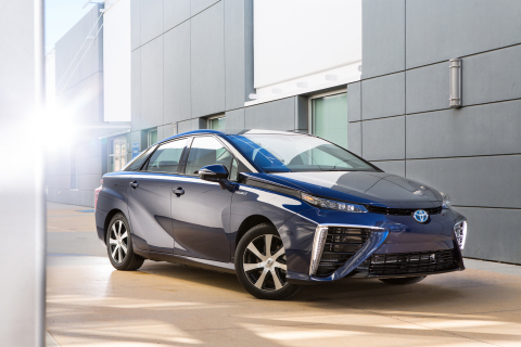 2016 Toyota Mirai Fuel Cell Vehicle, travels about 300 miles on a tankful and goes 0 to 60 in 9 seconds. (Photo: Business Wire)