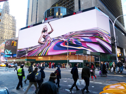 Clear Channel Spectacolor's Newest Spectacular Outdoor Display in Times Square, the largest most technical advanced digital billboard in North America, the length of a football field, 25K Sq. Feet Highest Resolution LED Ever (Photo: Business Wire)