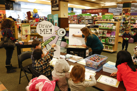 Children at a Barnes & Noble store in Paramus, New Jersey learn how to draw renowned illustrator Mo Willems’ beloved Pigeon character at a special Storytime and activity held during Barnes & Noble’s Discovery Weekend. Discovery Weekend continues through November 23 at all Barnes & Noble stores nationwide and customers are invited to discover the many exclusive and featured products Barnes & Noble is carrying this holiday season. (Photo by Jeff Zelevansky for Barnes & Noble)