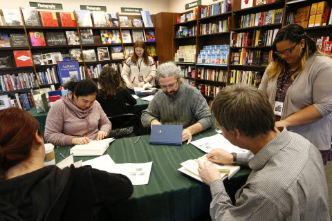 Customers at a Barnes & Noble store in Paramus, New Jersey enjoy a special “Create With Artfolds™” event as part Discovery Weekend, a three-day event to kick off the holiday shopping season in all of the company’s stores nationwide. Discovery Weekend continues through Sunday November 23 with more family-friendly events, interactive activities, Storytime events, as well as book signings and appearances by bestselling authors and notable personalities. (Photo by Jeff Zelevansky for Barnes & Noble)