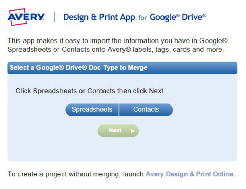 The free Avery Design & Print App for Google Drive allows users of Google Sheets and Google Contacts to tap into the power of the popular Avery Design & Print Online software. (Graphic: Business Wire)
