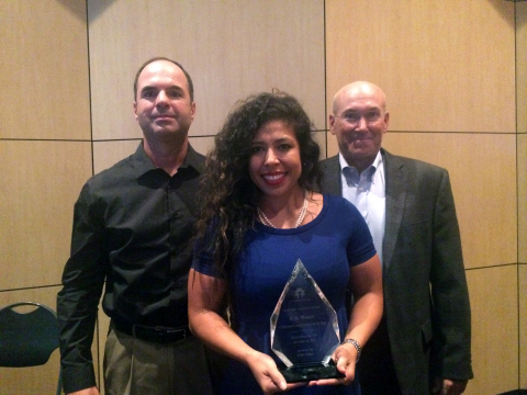  U.S. Water representatives accept California Game Changer Company of the Year Award for integrated solutions which save water and improve process efficiency.(Left, Don Garrett, center, holding Award, Alexandra Causey, right Jamey Shaw)(Photo: Business Wire)