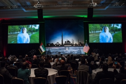 H.H Sheikh Saif delivers a pre-recorded speech to the students (Photo: Business Wire)