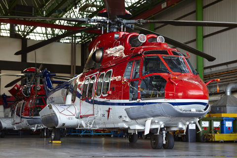 Two of CHC Helicopter's aircraft in current hangar in Dyce, Aberdeen (Photo: Business Wire)