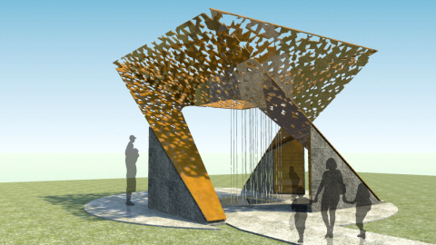 Rendering of the winning memorial honoring the late Nelson Mandela. Designed by Brian Sell of Moody Nolan Architects, the monument will be unveiled in late 2015 and permanently hosted at Skylawn Memorial Park in San Mateo, Calif. (Photo: Business Wire)